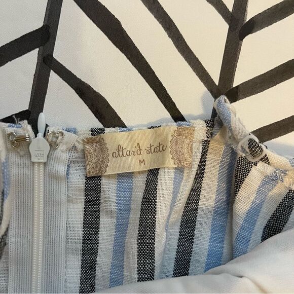 Altar'd State Blue Boho Striped Waist Tie Ruffle Wrap Mini Dress - Picture 4 of 4